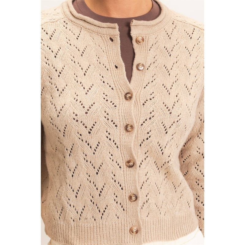 Pointelle Knit Button Front Sweater Cardigan - Dark Taupe