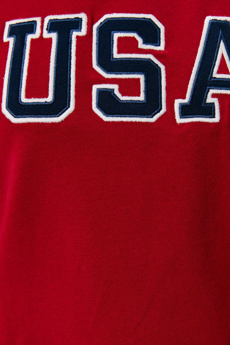 USA Short Sleeve Round Neck Tee - Red