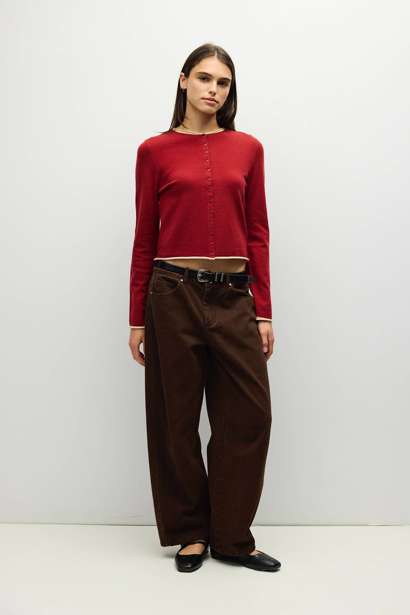 The Jolie Cardigan | Contrast Pop Cardigan - Red