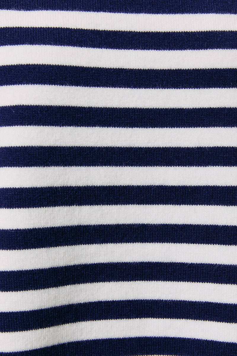 Striped Oversized Short Sleeve Sweater Top - White & Navy