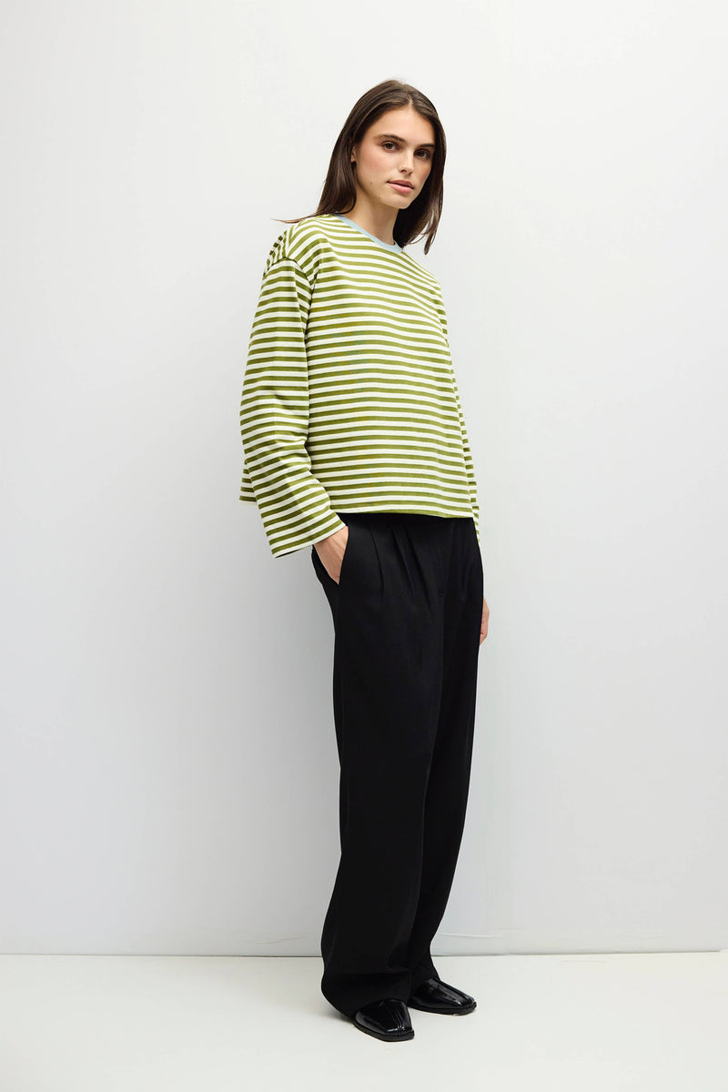 The Jessie Top | Striped Long Sleeve T-Shirt - Olive & Cream