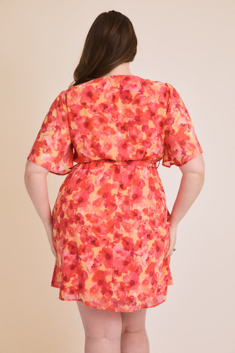Floral Print Dress - Yellow & Pink