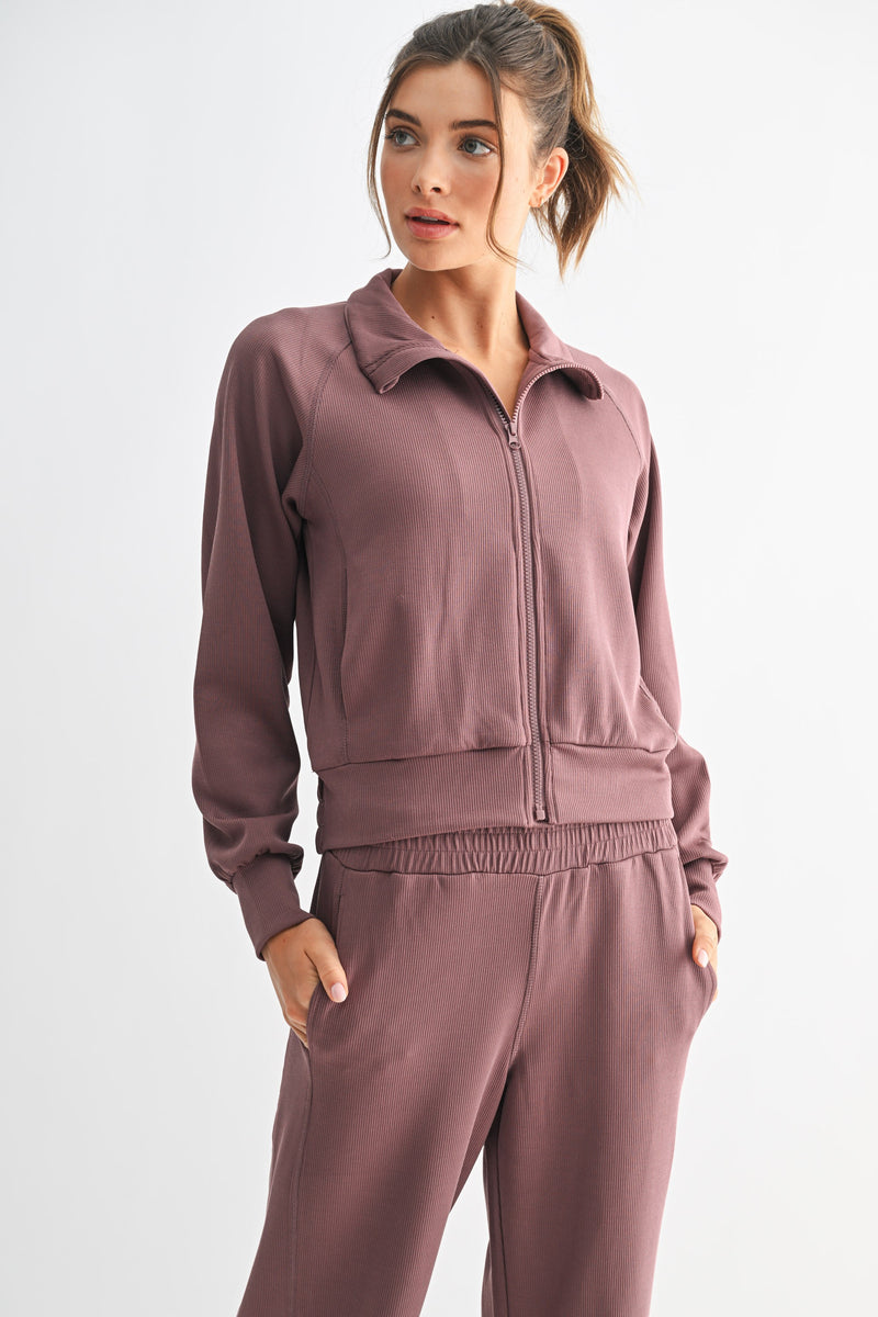 Sand Wash Rib Zip Jacket - Rose Taupe