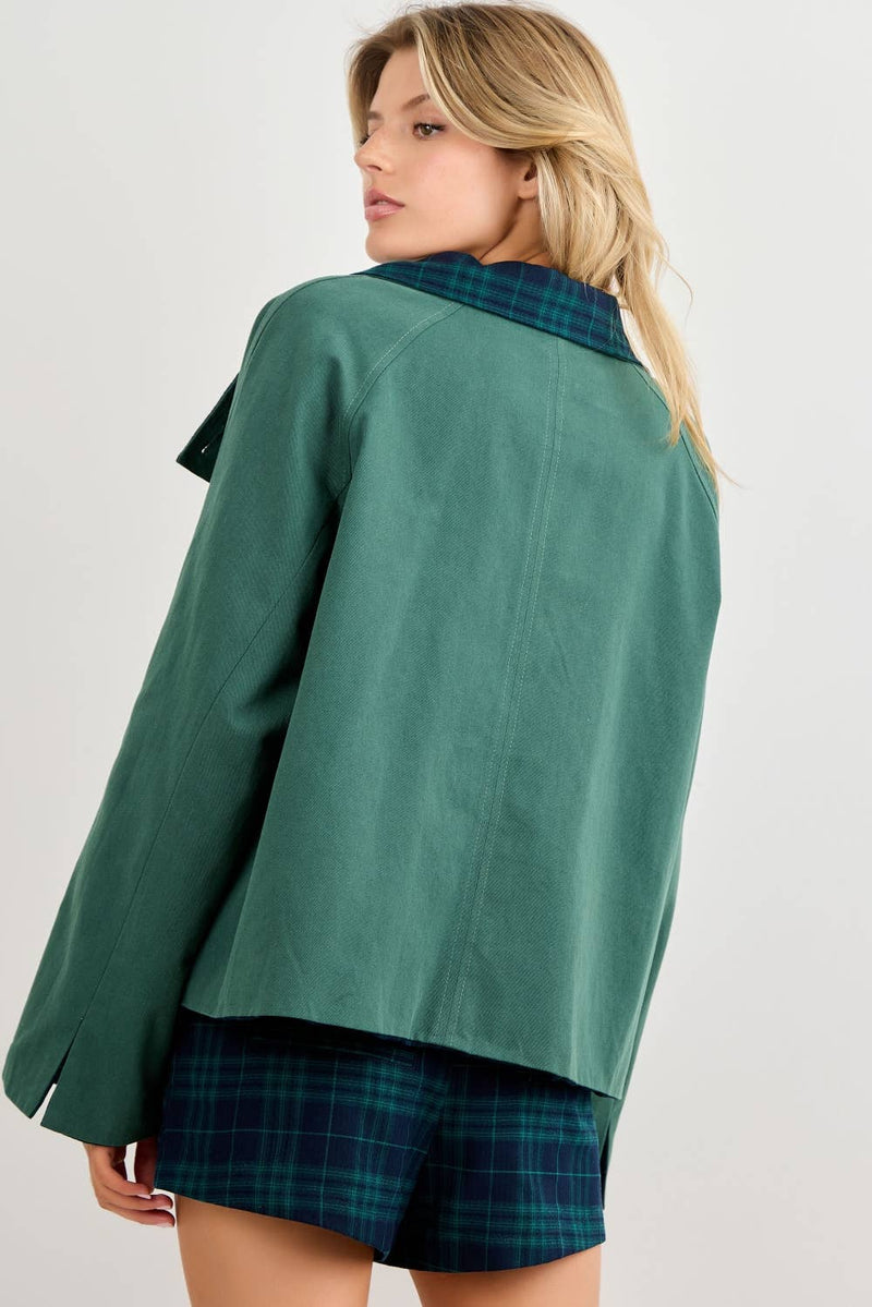 Reversible Crop Trench Coat - Hunter & Navy