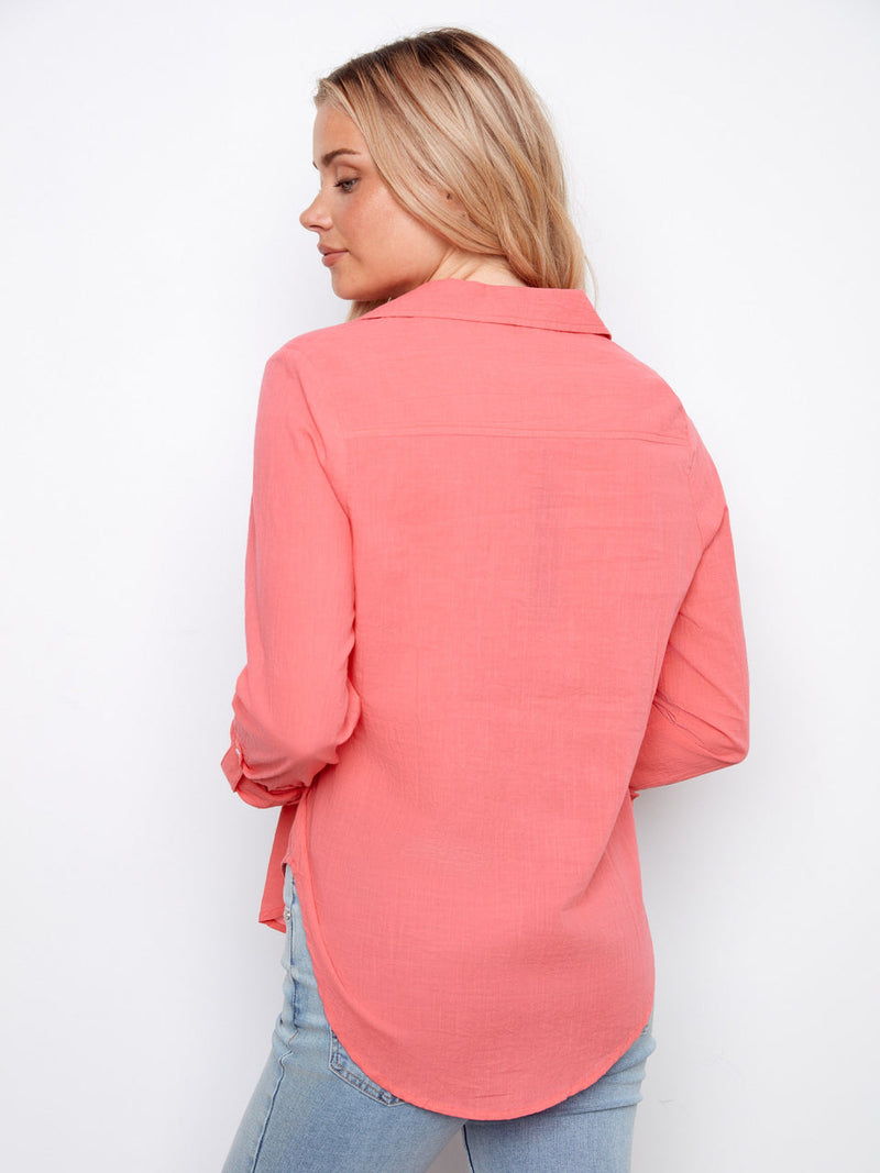 Charlie B • Rolled Up Sleeve Button Up - Sorbet