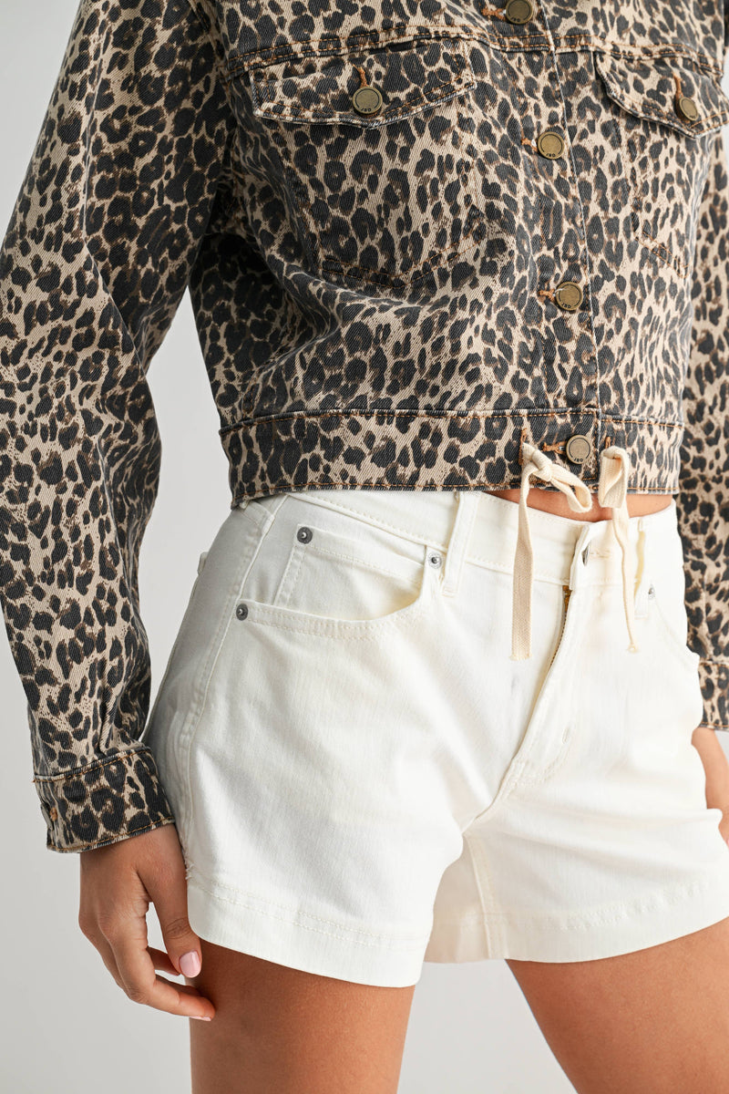 Just Black Denim • Tied Waist Denim Crop Jacket - Leopard
