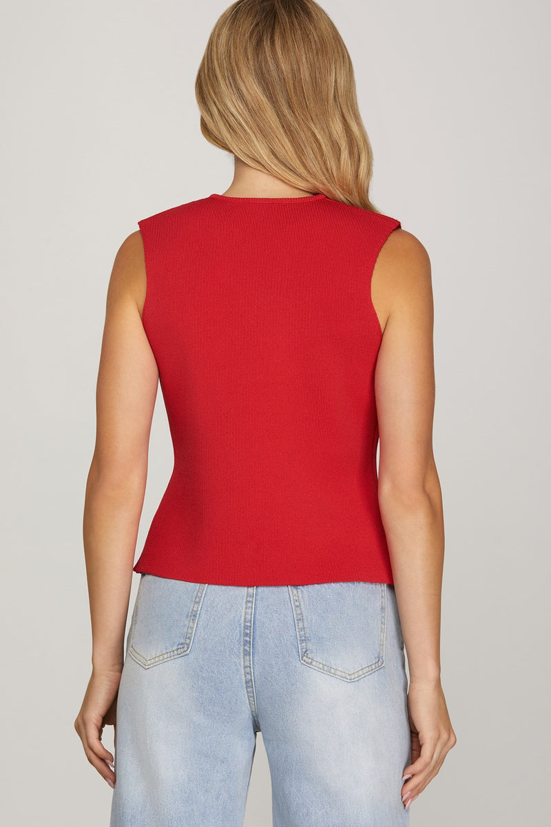 Gold Button Sweater Vest - Red