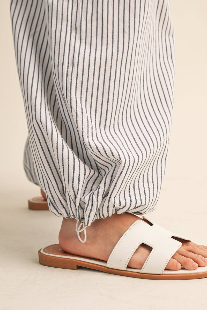 Striped Balloon Pants - White & Black