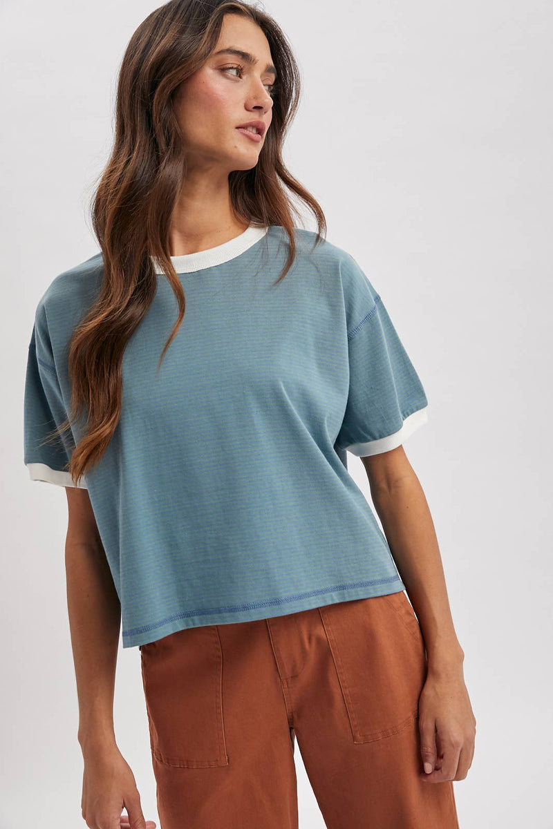 Striped Crop Tee - Blue & Green