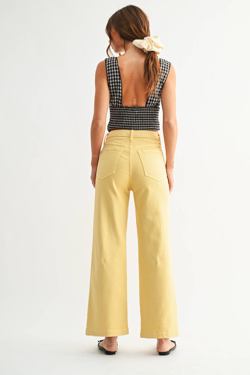 Patch Pocket Wide Leg Jeans - Light Yellow