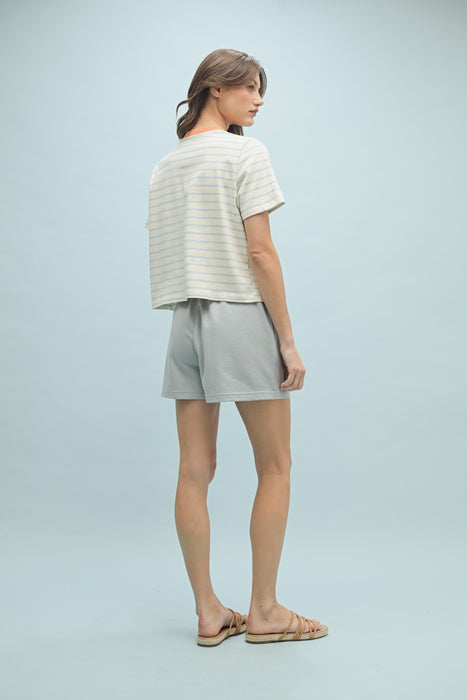 Striped Tee With 'Meet Me At The Lake' Embroidery - Cream & Sky