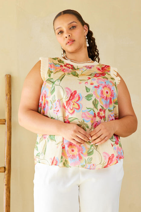 Ribbed Floral Sweater Tank Top