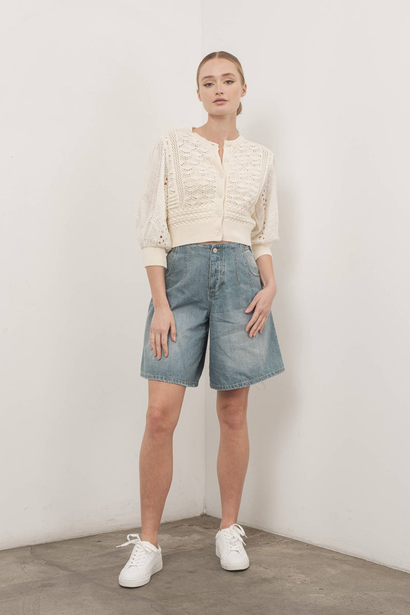 Hendry 3/4 Sleeve Cardigan - Cream