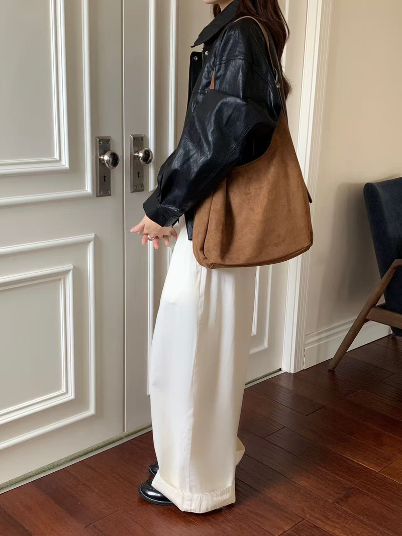 Suede-Like Microfiber Leather Hobo Bag - Brown