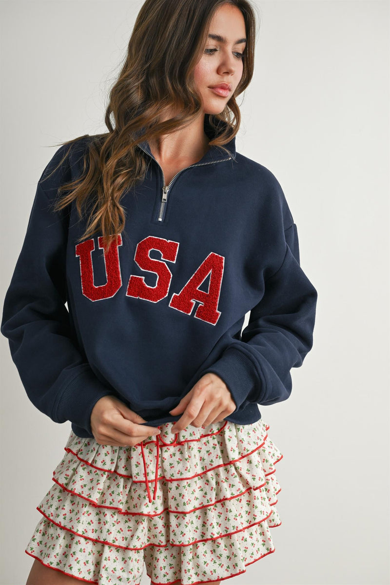 USA 3/4 Zip Sweatshirt - Navy