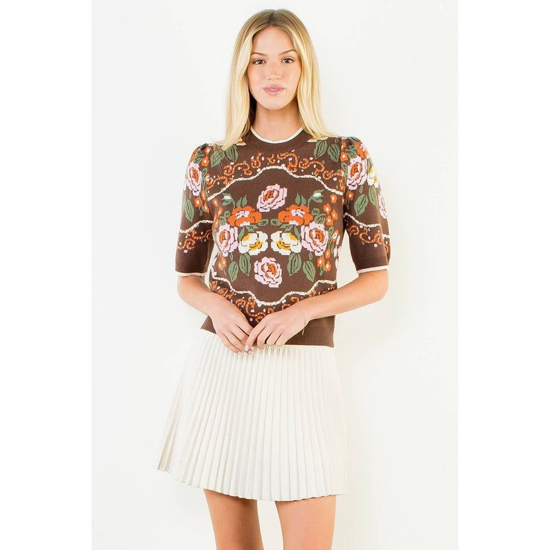 Floral Knit Top - Brown