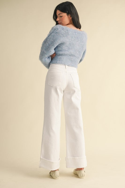 JBD Cuffed Palazzo Jeans - White