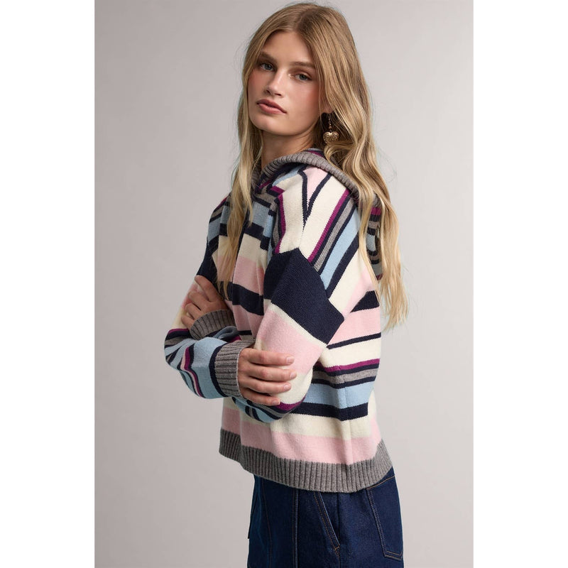Stripe Sweater Hoodie - Pink & Blue