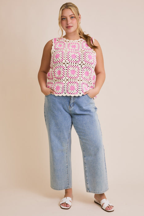 Crochet Tank - White & Pink