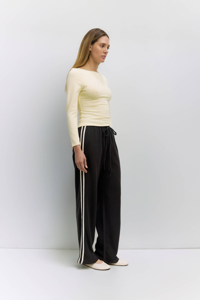 The Enzo Pants | Wide-Leg Thermal Sport Pants - Charcoal & Cream