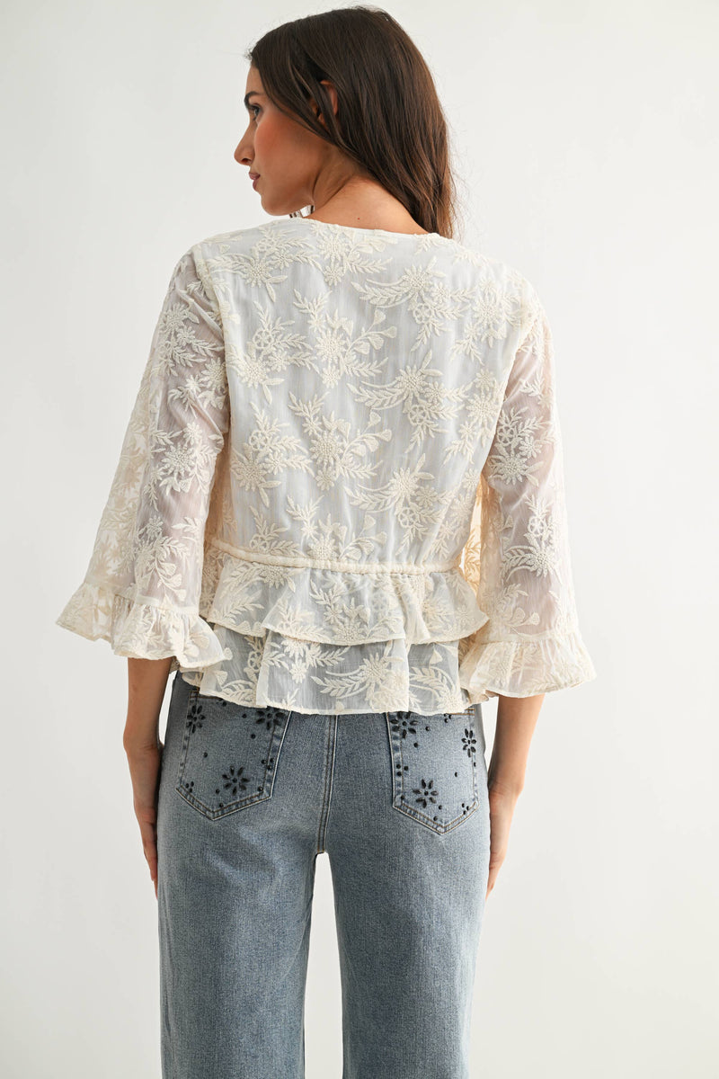 Embroidered Sheer Blouse - Cream