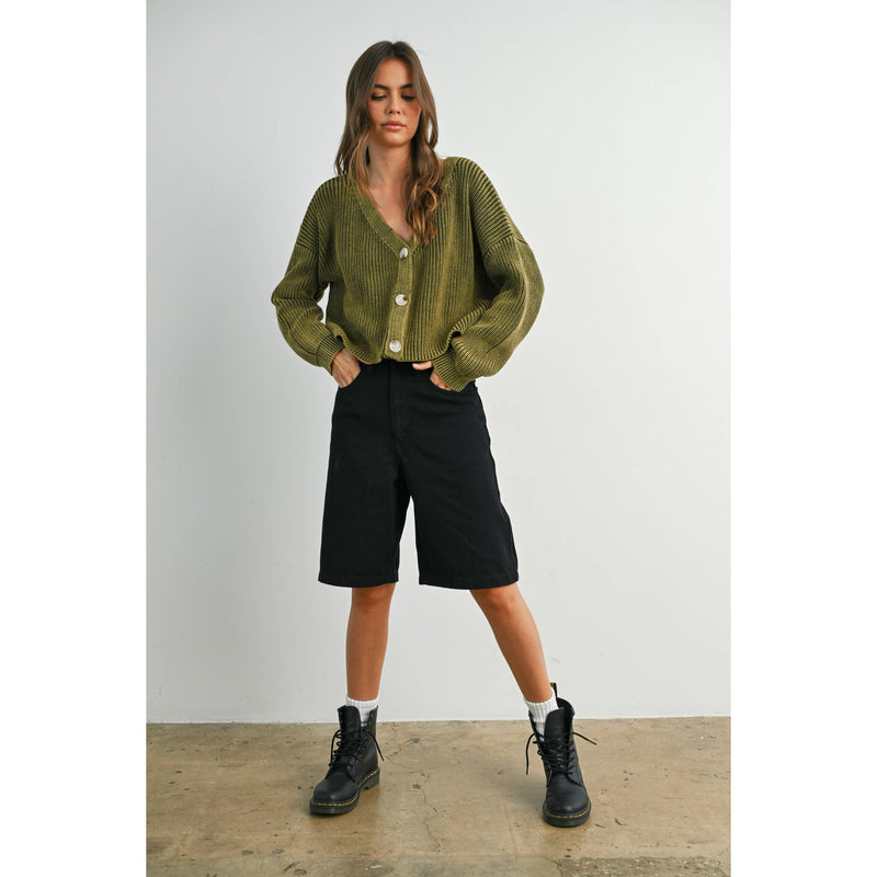 V Neck Cardigan - Olive