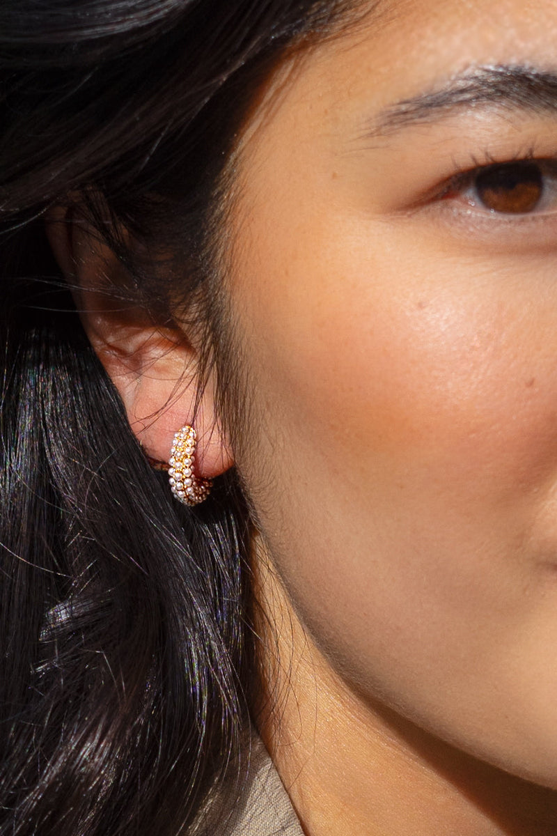 Peter + June • Mini Dot Pearl Hoop 18k Gold Plated