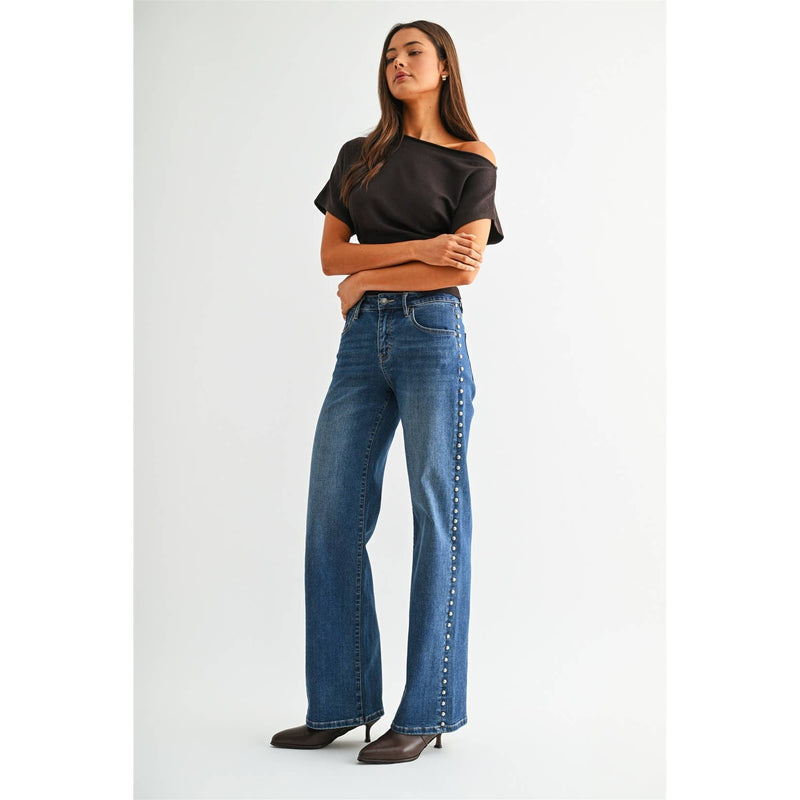Mica Denim • Mid Rise Wide Leg Jeans - Port Gore
