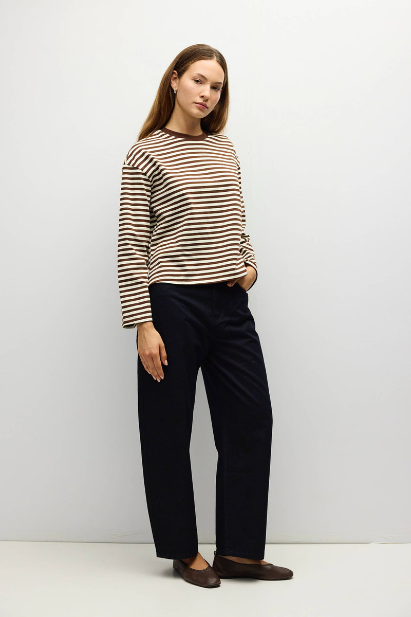 The Jessie Top | Striped Long Sleeve T-Shirt - Brown & Ivory