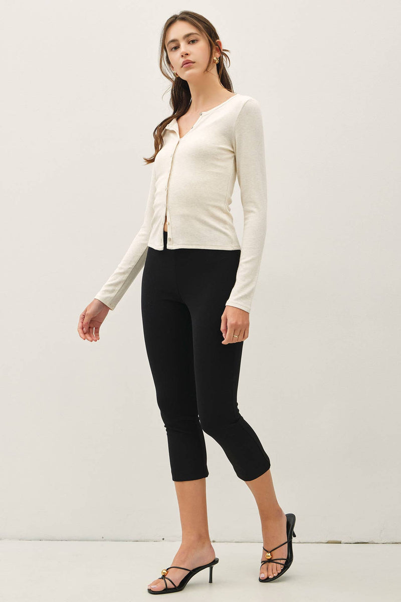 Button Up Long Sleeve Top - Oatmeal