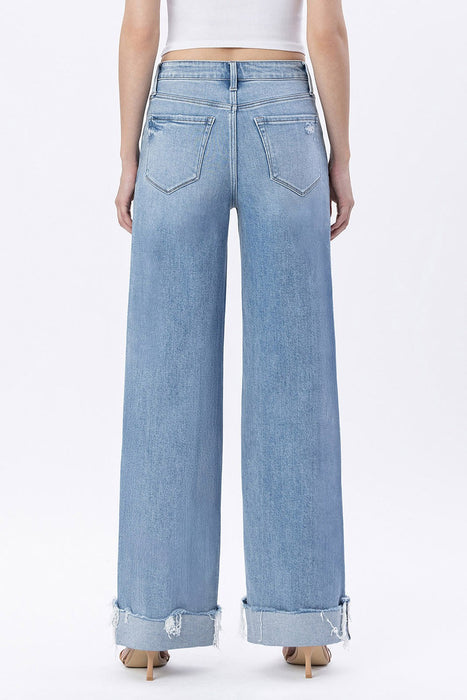 Flying Monkey • Super High Rise Cuffed Wide Jeans - Four Walls