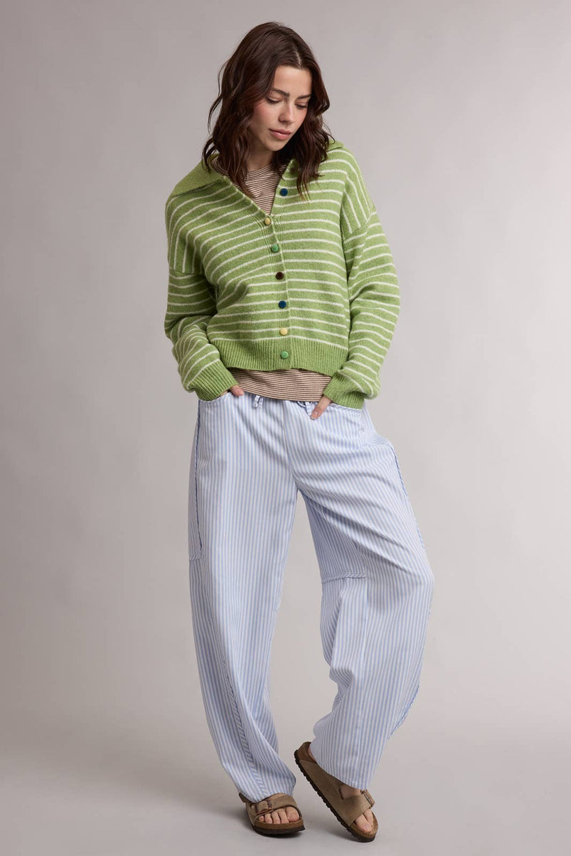 Striped Cardigan - Matcha & Cream