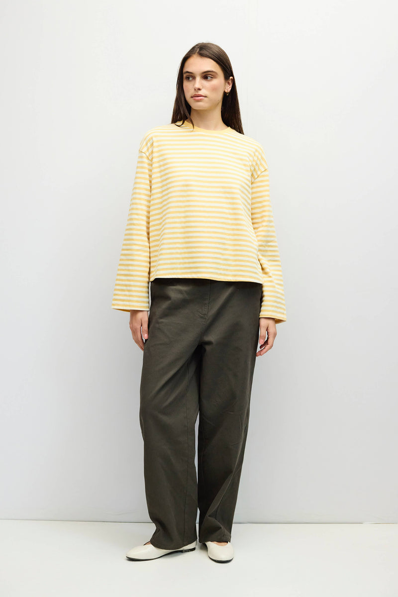 The Jessie Top | Striped Long Sleeve T-Shirt - Yellow & Ivory