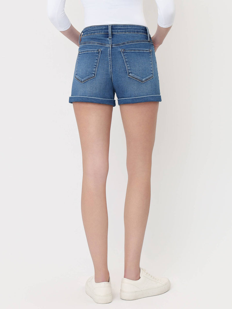 Vervet • High Rise Super Soft Cuffed Denim Shorts - Medium Wash