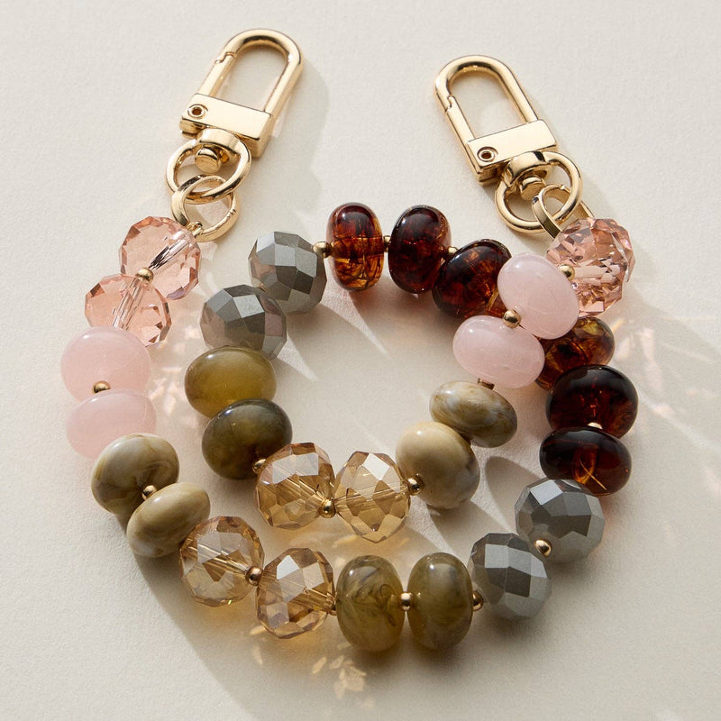 Mixed Bead Bag Keychain W/ Gold Clasps - Natural