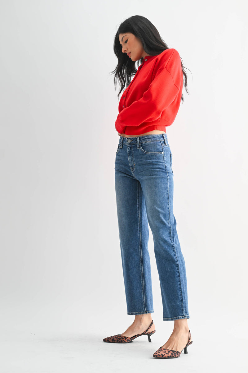 Just Black Denim • Mid-Rise Slim Wide Leg Jeans - Medium Denim
