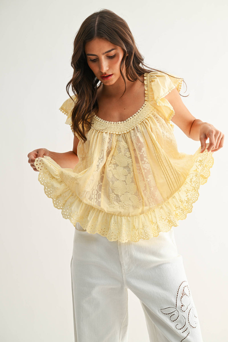 Embroidered Lace Blouse - Light Yellow