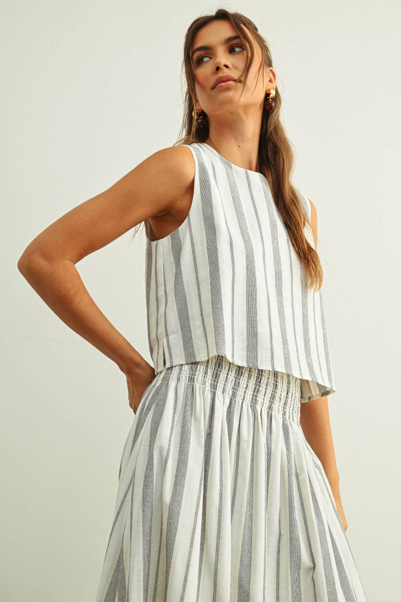 Stripe Crop Top - Black & Oatmeal