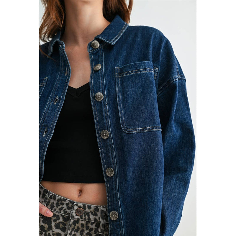 Washed Denim Shacket - Dark Oxypetalum
