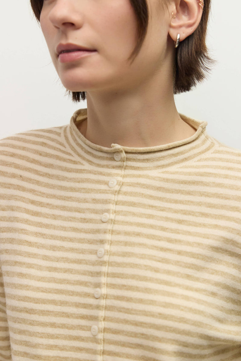 The Elisa Cardigan | Striped Button-Down Cardigan - Beige & Cream