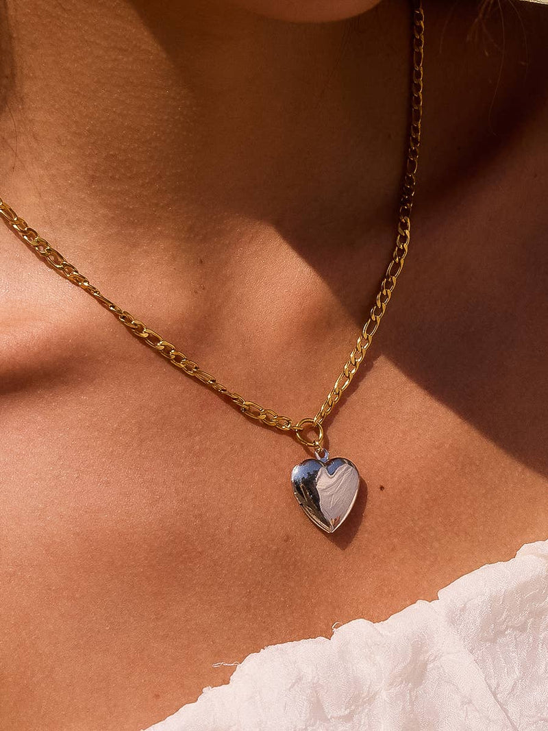 Heidi 18k Gold Non-Tarnish Two Tone Heart Locket Necklace