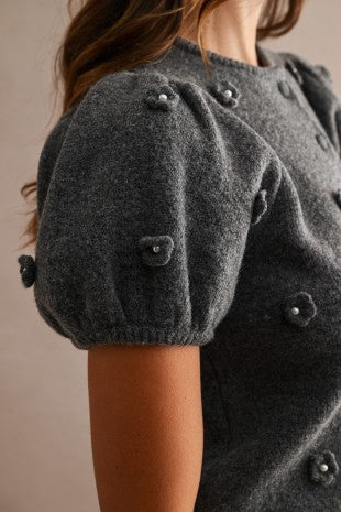 3D Floral Knit Top - Charcoal