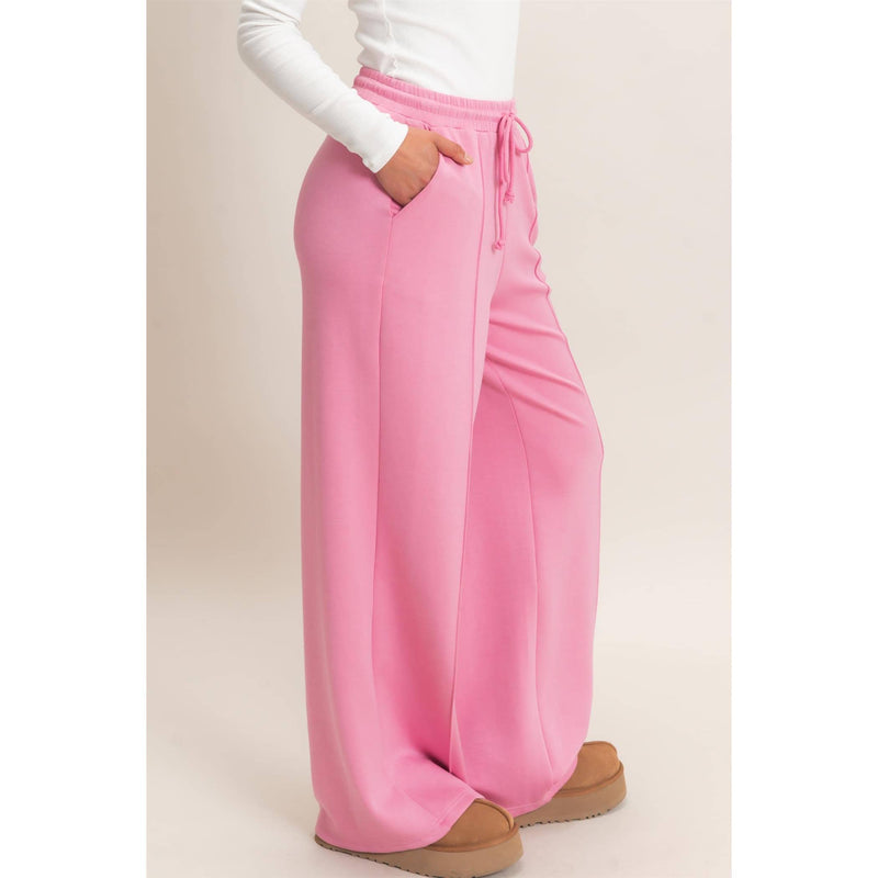 Drawstring Wide Leg Pants - Pink