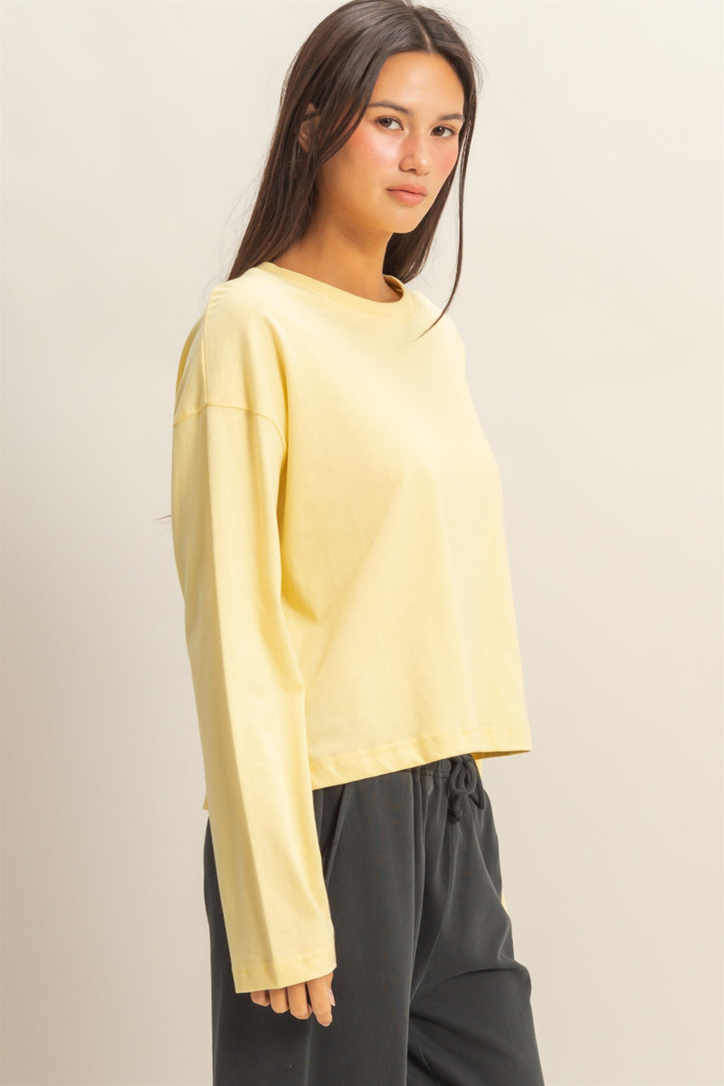 Wide Long Sleeve T-Shirt - Creamy Yellow