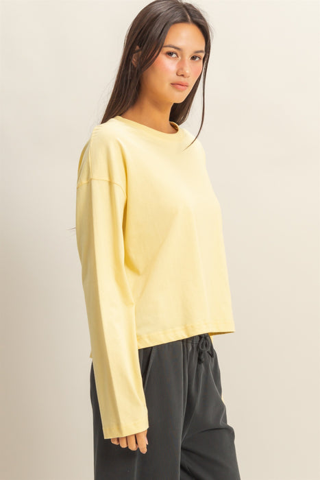 Wide Long Sleeve T-Shirt - Creamy Yellow
