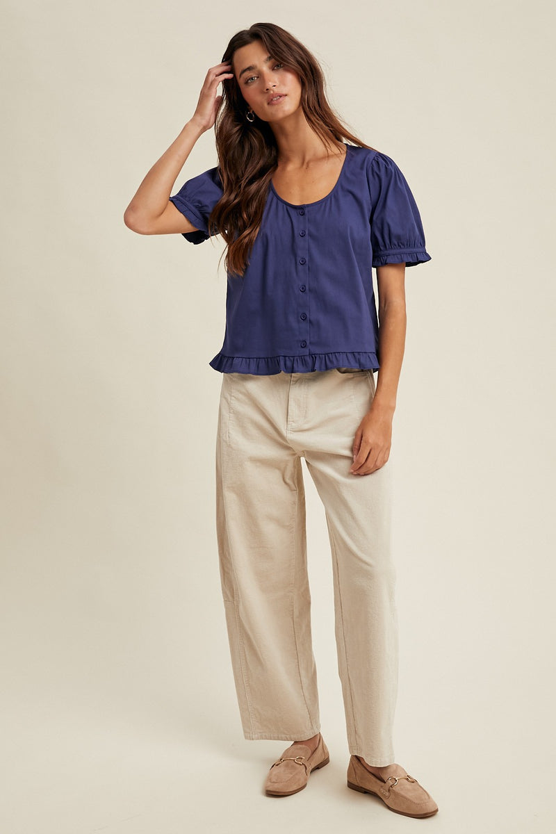 Button Up Blouse - Navy