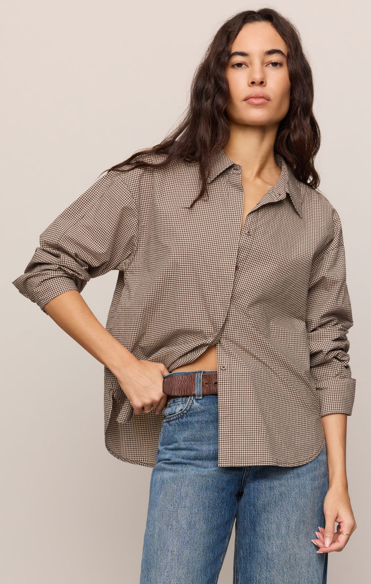 Z Supply • On Duty Gingham Button Up Top - Dark Chocolate