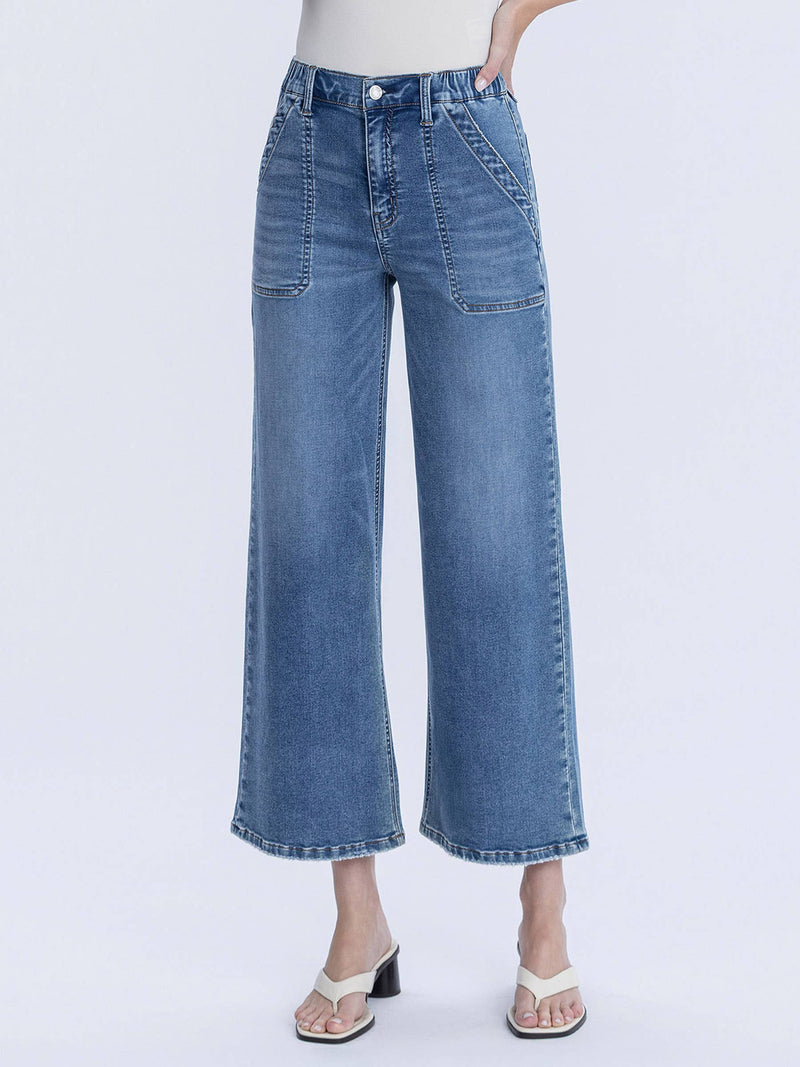 Vervet • High-Rise Elastic Waistband Wide Jeans - Serendipity Light