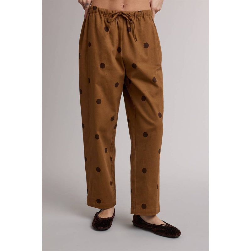 Polka Dot Drawstring Pants - Camel Brown
