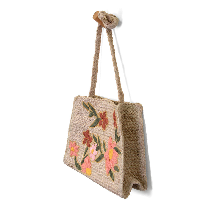 Multi Embroidered Daisies Zoe Jute Crossbody